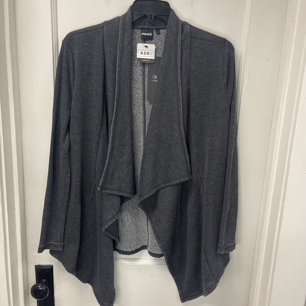 Mono B Black Draped Open Front Cardigan Women's Size Small NWT